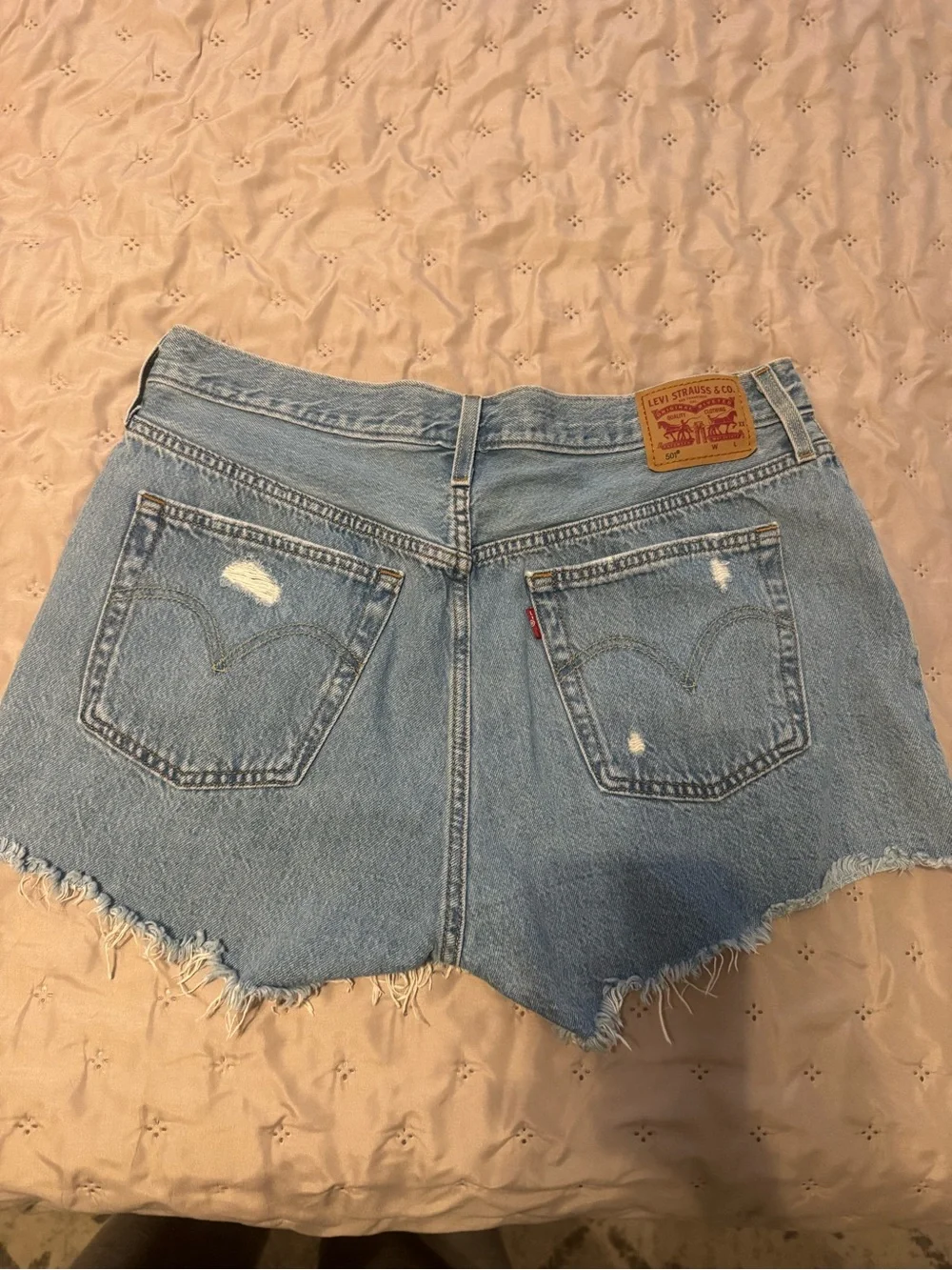 Light Blue Distressed Denim 501 LEVIS Shorts